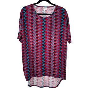 LuLaRoe IRMA Diamonds Triangles Purple Red Black Hi-Low Tunic Top Shirt SMALL S
